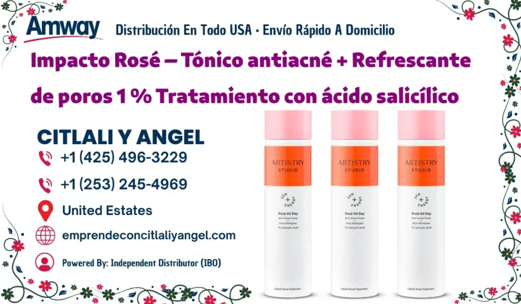 Impacto Rosé - Tónico antiacné + Refrescante de poros 1 % Tratamiento con ácido salicílico